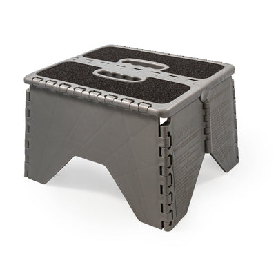 Camco 9" Folding Step Stool with Non-Skid Feet, Folds Flat for Storage, Silver - VMInnovations