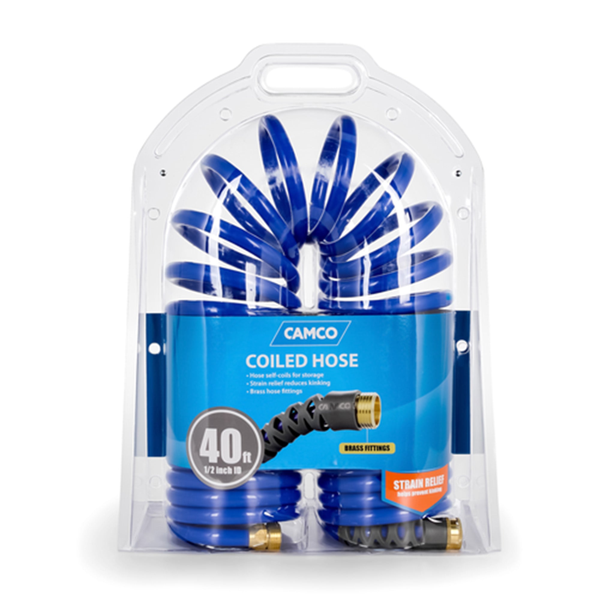 Camco 40 Foot Marine & Gardening Self Coiling Water Hose with Brass Fittings - VMInnovations