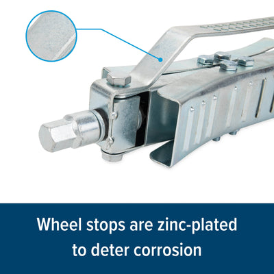 Camco Eaz-Lift 10" Metal Wheel Stop with Lock and Wrench for RV Tires, 2 Pack - VMInnovations