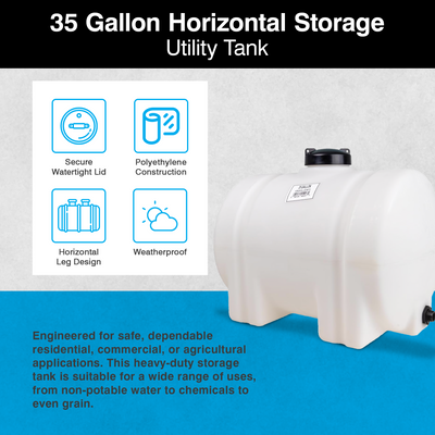 Norwesco 35 Gal Horizontal Leg Utility Tank, Water Storage Container (Open Box)