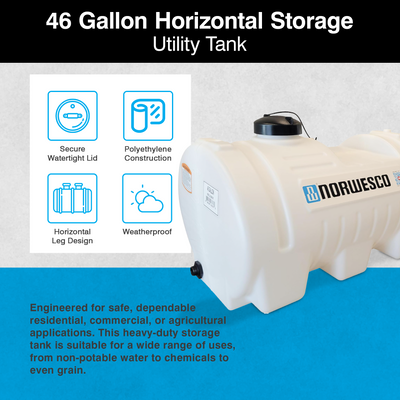 Norwesco 46 Gallon Horizontal Leg Utility Tank, Water Storage Container, White - VMInnovations