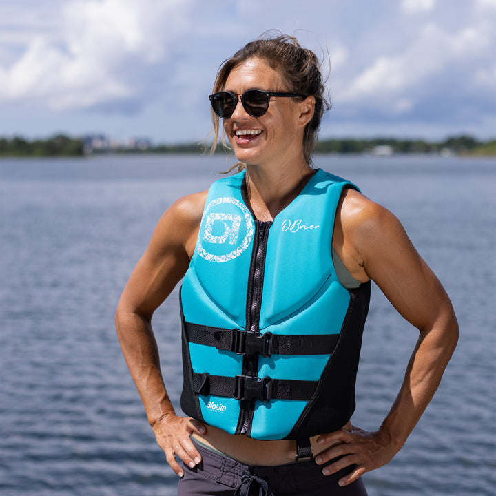O'Brien Women's Traditional Neoprene USCGA Life Jacket with Zipper, M, Aqua - VMInnovations