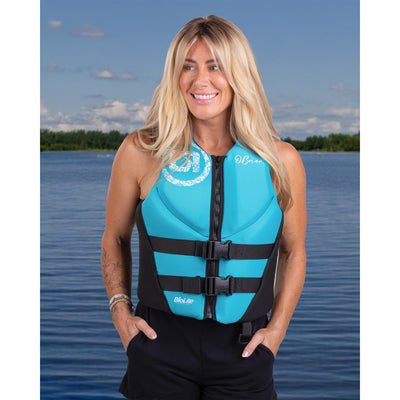 O'Brien Women's Traditional Neoprene USCGA Life Jacket with Zipper, XS, Aqua - VMInnovations