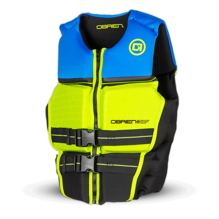 O'Brien Junior V-Back Neoprene USCGA Life Jacket with Front Zipper, Blue/Green