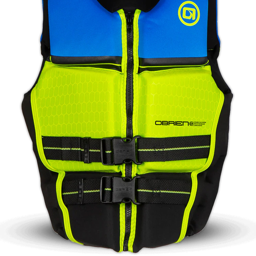 O'Brien Junior V-Back Neoprene USCGA Life Jacket with Front Zipper, Blue/Green