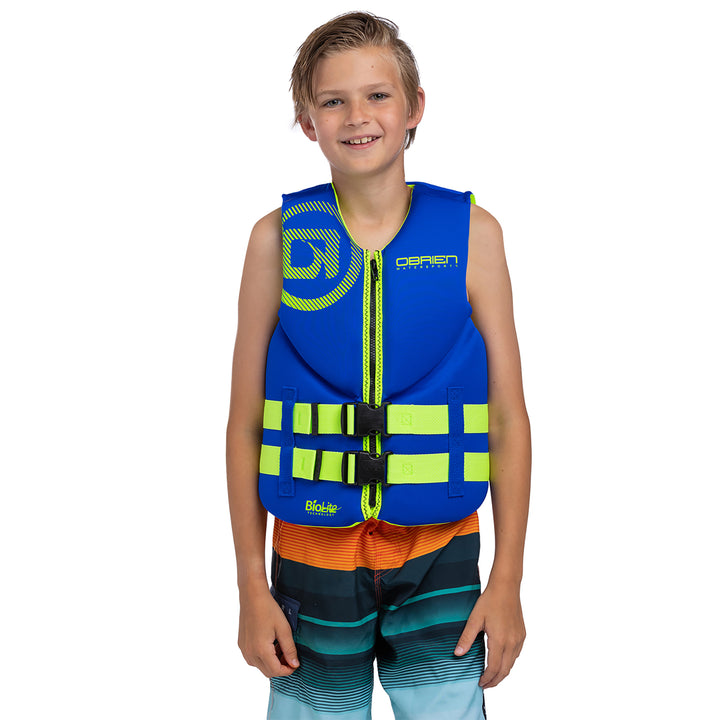 O'Brien Junior V-Back Neoprene USCGA Life Jacket with Front Zipper, Blue/Green