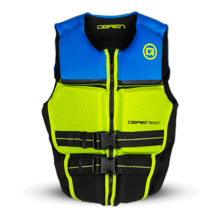 O'Brien Junior V-Back Neoprene USCGA Life Jacket with Front Zipper, Blue/Green