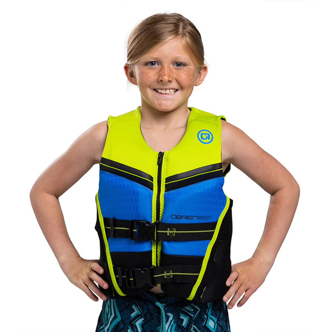 O'Brien Youth Flex V-Back Neoprene Life Jacket for Watersports, 55-75 lb, Lime - VMInnovations