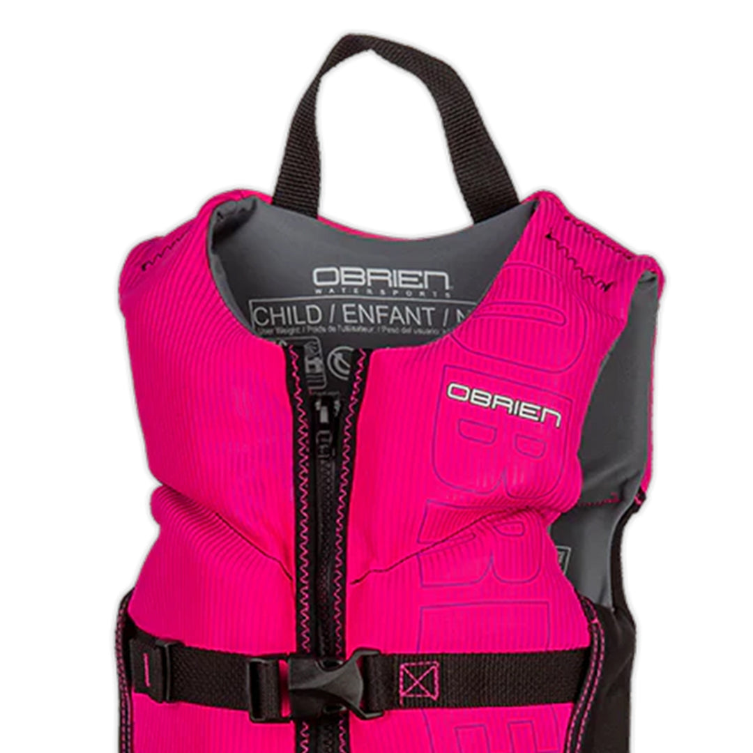 O'Brien CGA Life Jacket with Zipper and Belts, Fits Kids Under 55 Lbs, Pink/Aqua