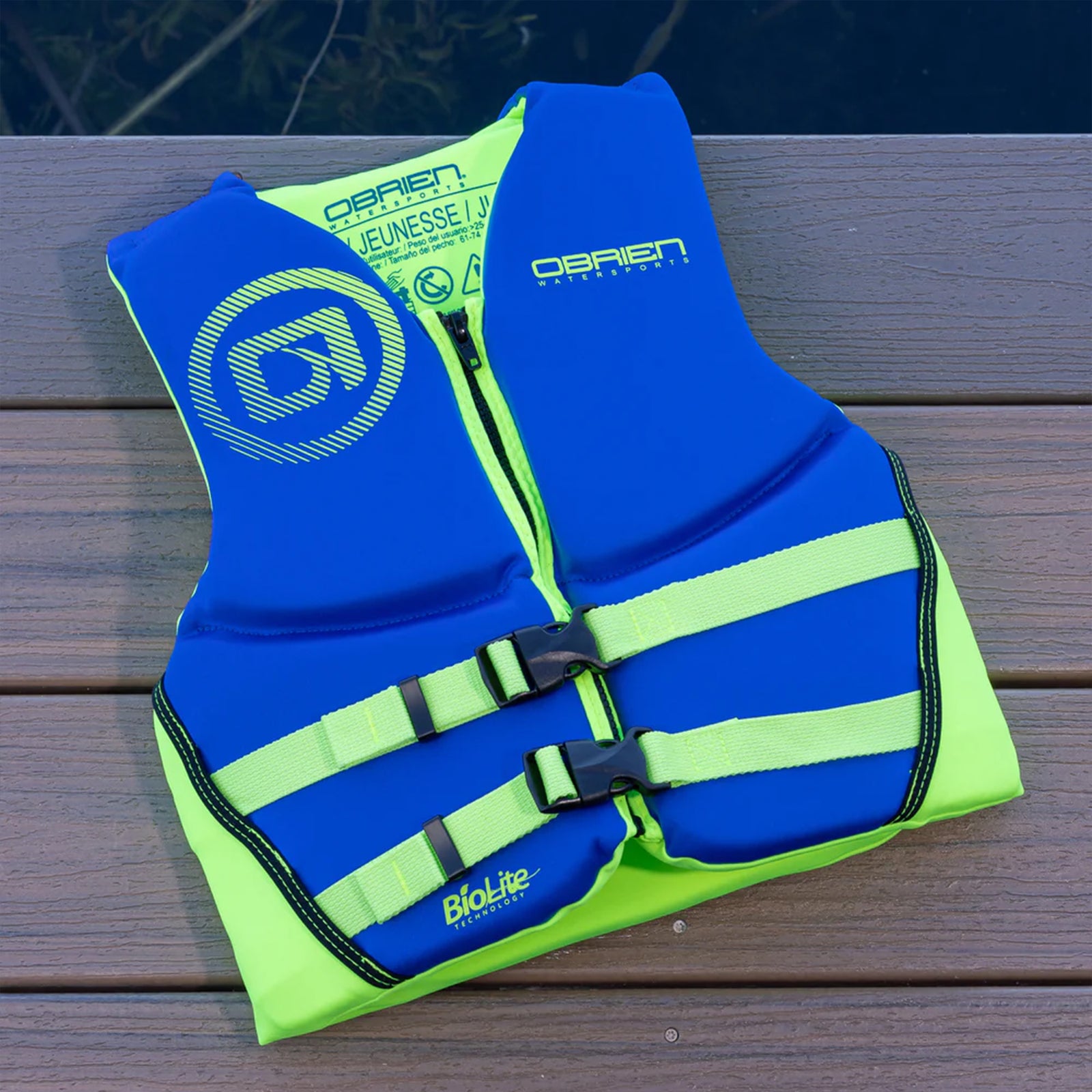 O'Brien Youth Traditional Neoprene CGA Life Jacket, Size 55 to 85 lb, Blue/Green - VMInnovations