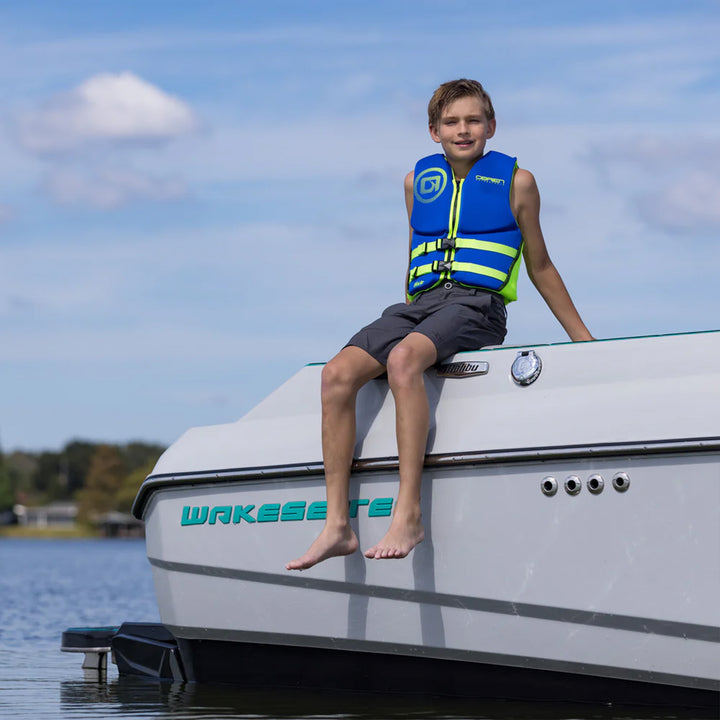 O'Brien Youth Traditional Neoprene CGA Life Jacket, Size 55 to 85 lb, Blue/Green - VMInnovations