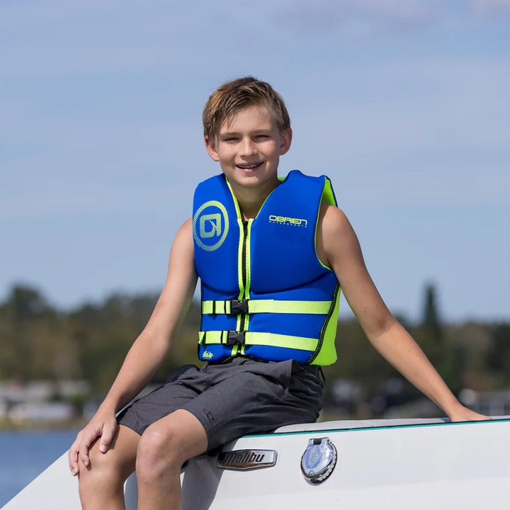 O'Brien Youth Traditional Neoprene CGA Life Jacket, Size 55 to 85 lb, Blue/Green - VMInnovations