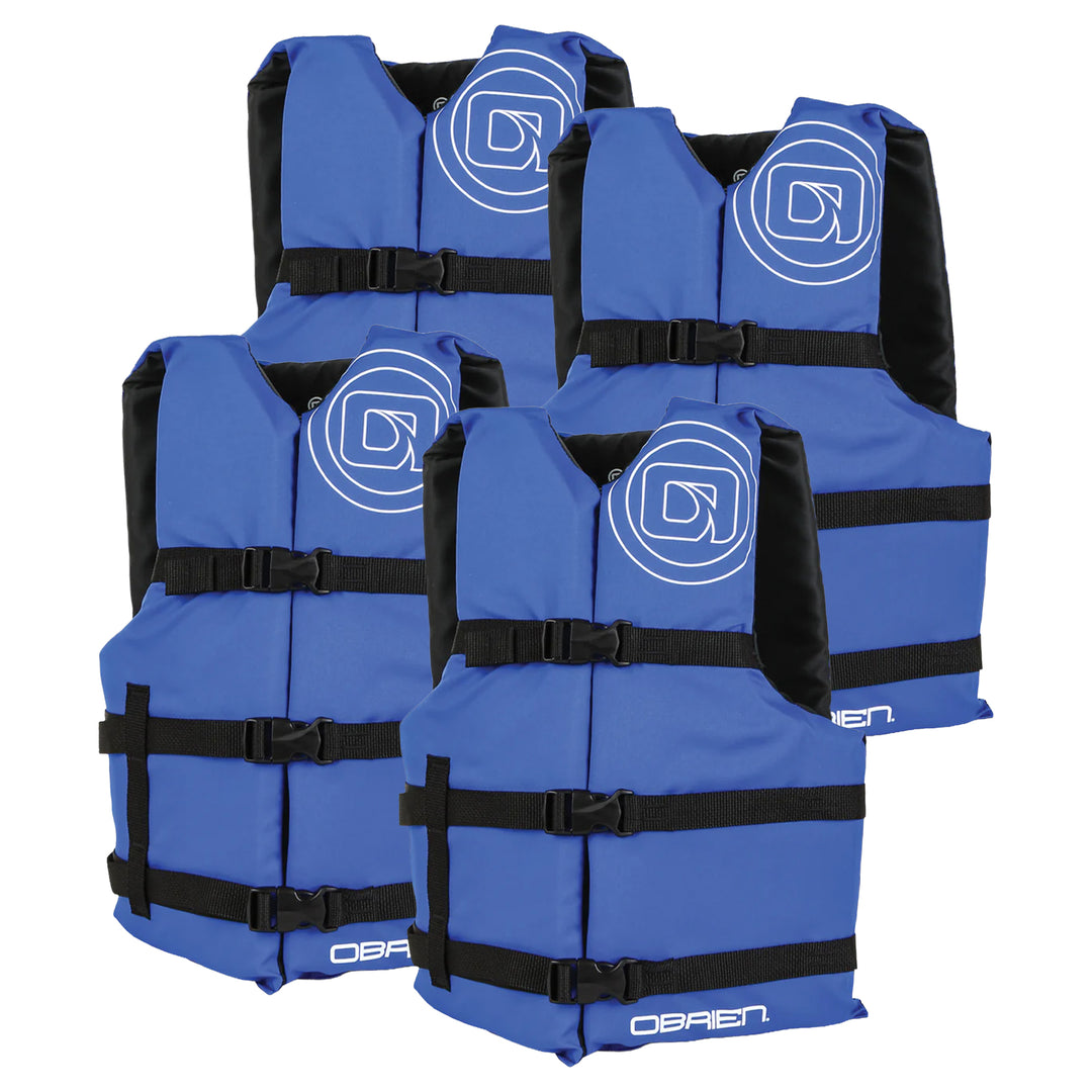 O'Brien Adult One Size Nylon USCGA Life Jacket with Belts, Pack of 4, Blue - VMInnovations