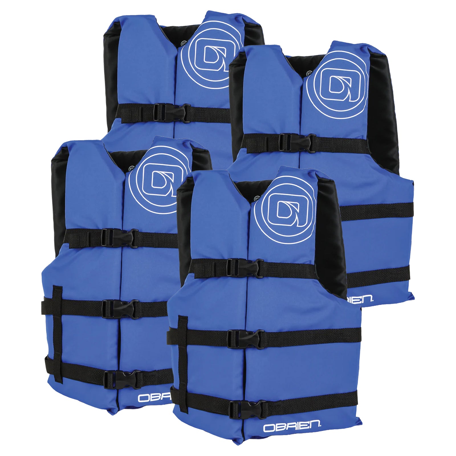 O'Brien Adult One Size Nylon USCGA Life Jacket with Belts, Pack of 4, Blue - VMInnovations