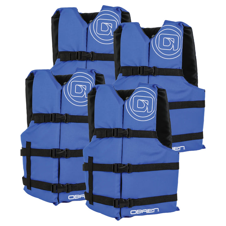 O'Brien Adult One Size Nylon USCGA Life Jacket with Belts, Pack of 4, Blue - VMInnovations
