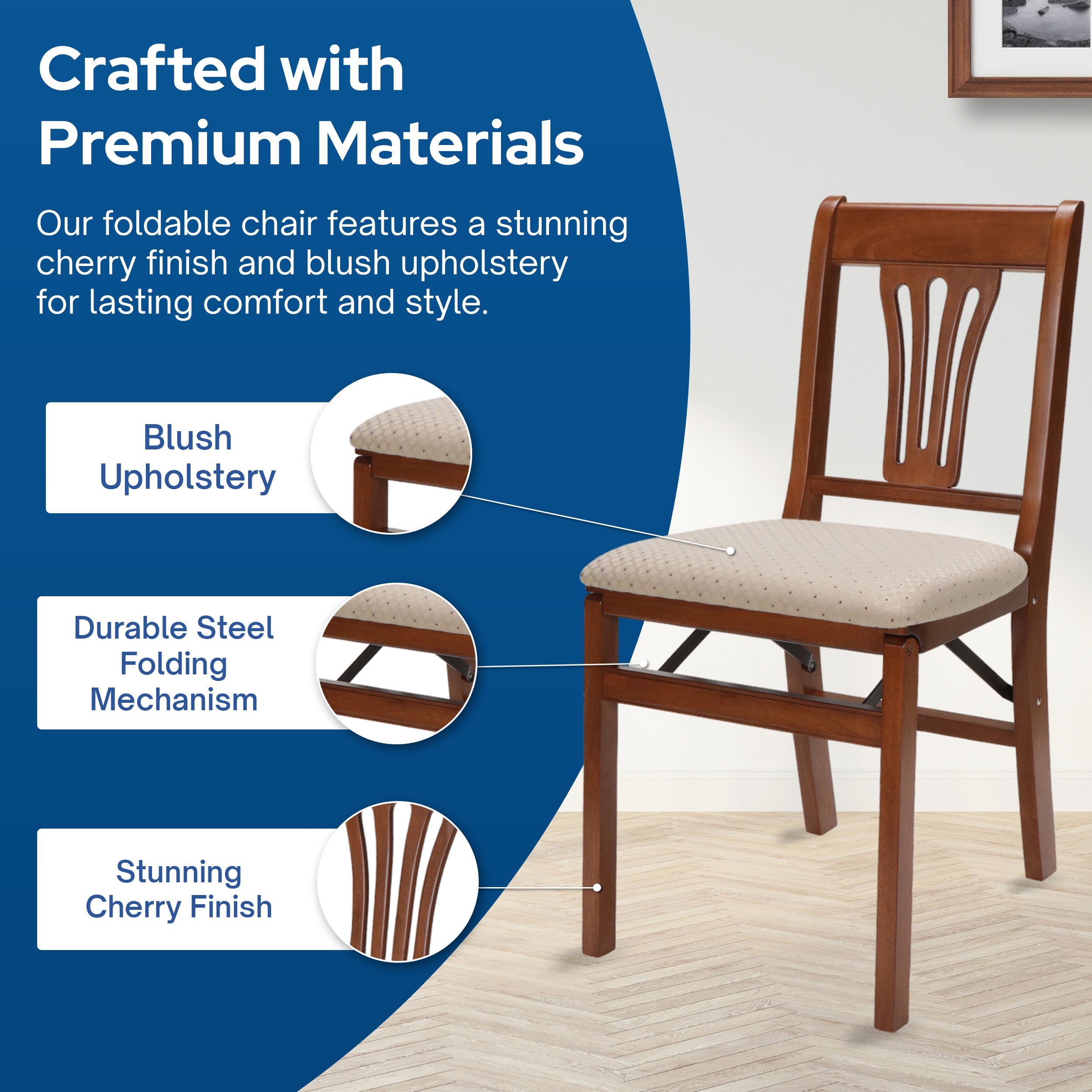 MECO Stakmore Urn Wood Upholstered Fabric Seat Folding Chair Set, Cherry(2 Pack)