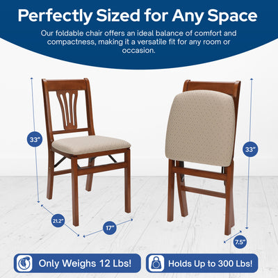 MECO Stakmore Urn Wood Upholstered Fabric Seat Folding Chair Set, (Open Box)