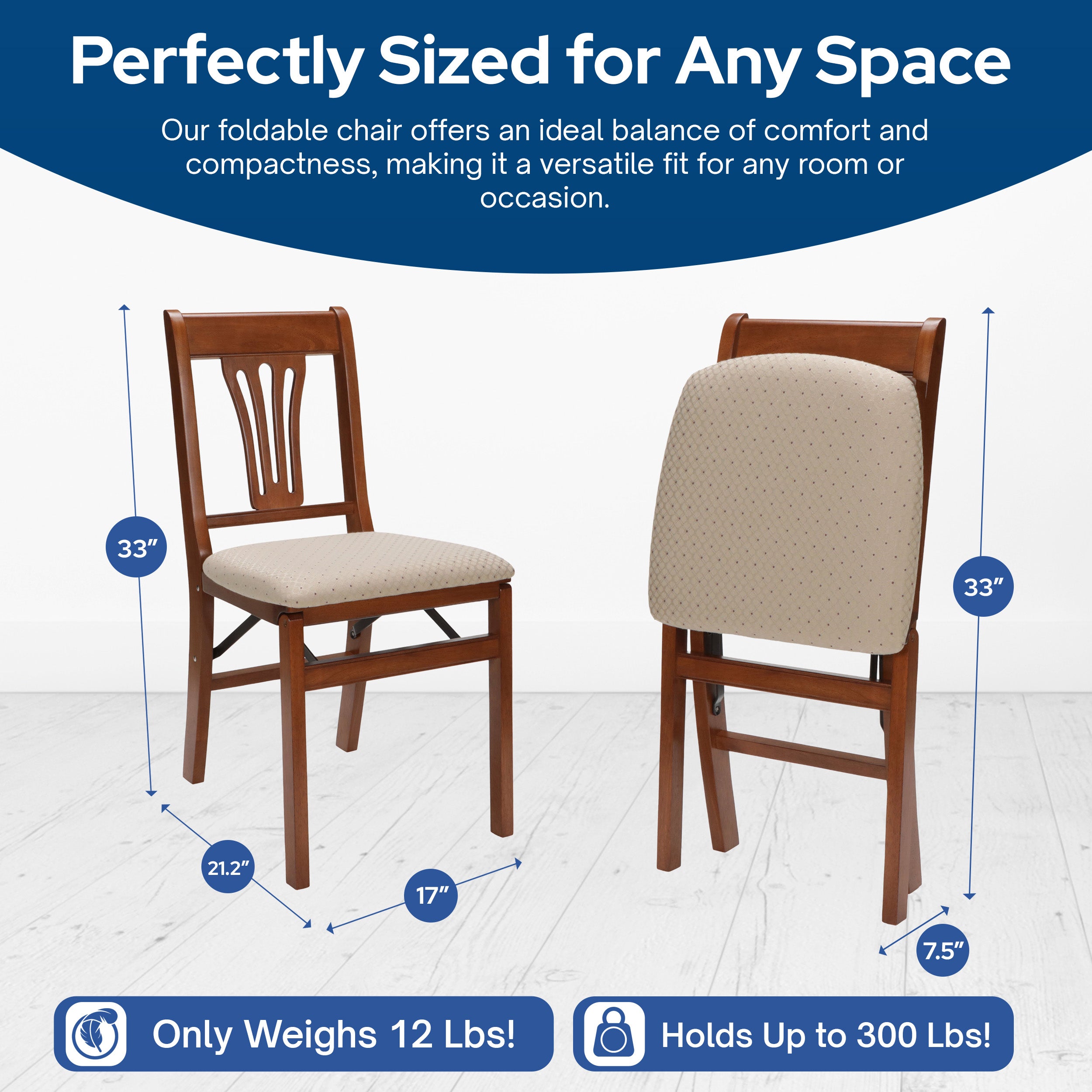 MECO Stakmore Urn Wood Upholstered Fabric Seat Folding Chair Set, Cherry(2 Pack)