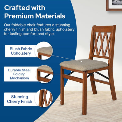 Stakmore Back Wooden Folding Chairs w/Padded Seat, Cherry, 2pc (Open Box)