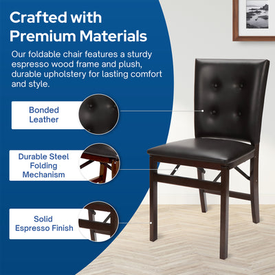 Stakmore Parson's Wooden Folding Chairs with Leather Seats, Set of 2 (Open Box)