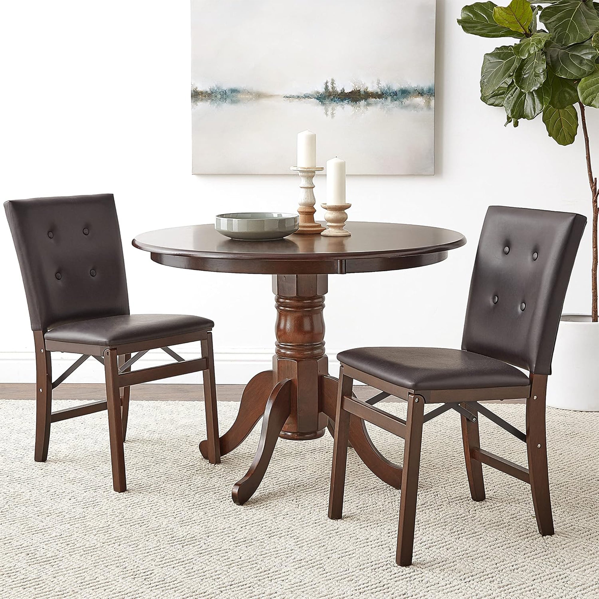 Stakmore Parson's Wooden Folding Chairs with Leather Seats, Espresso, Set of 2 - VMInnovations