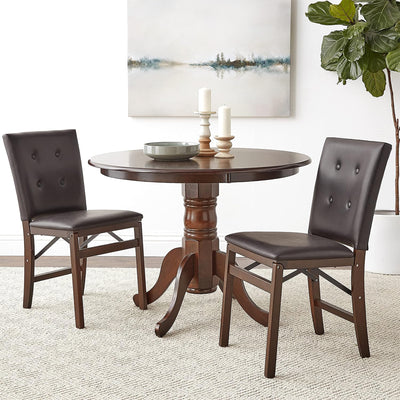 Stakmore Parson's Wooden Folding Chairs with Leather Seats, Espresso, Set of 2 - VMInnovations