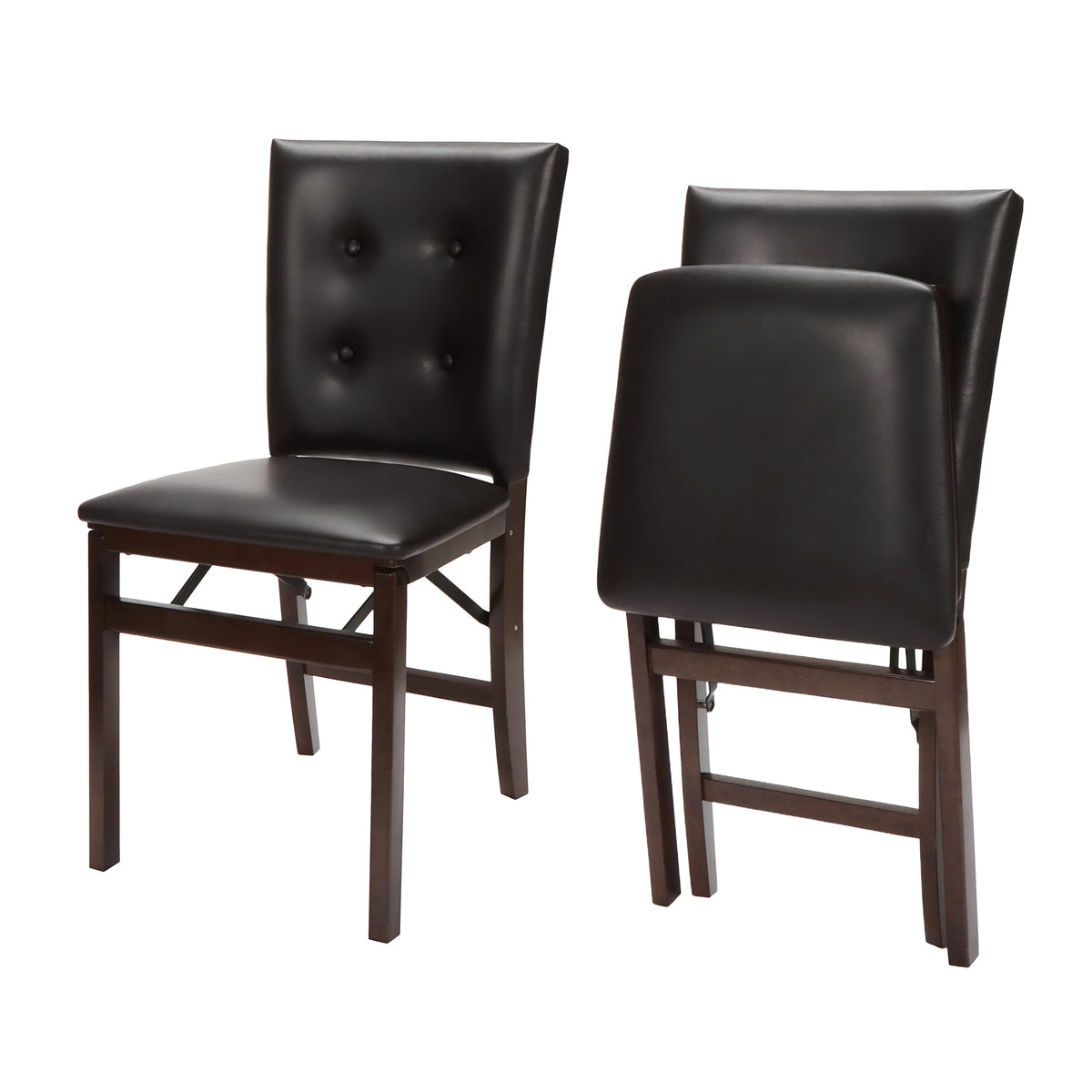 Stakmore Parson's Wooden Folding Chairs with Leather Seats, Set of 2 (Open Box) - VMInnovations