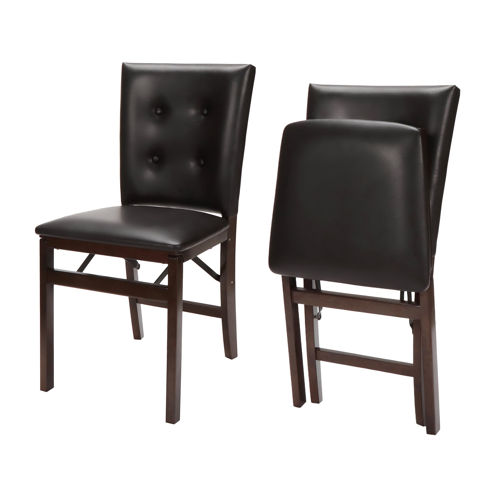 Stakmore Parson's Wooden Folding Chairs with Leather Seats, Set of 2 (Open Box)