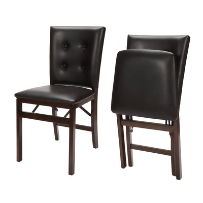 Stakmore Parson's Wooden Folding Chairs with Leather Seats, Set of 2 (Open Box)