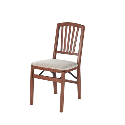 Stakmore Wooden Slat Back Folding Dining Chairs, Padded Seat, Cherry, (Open Box)
