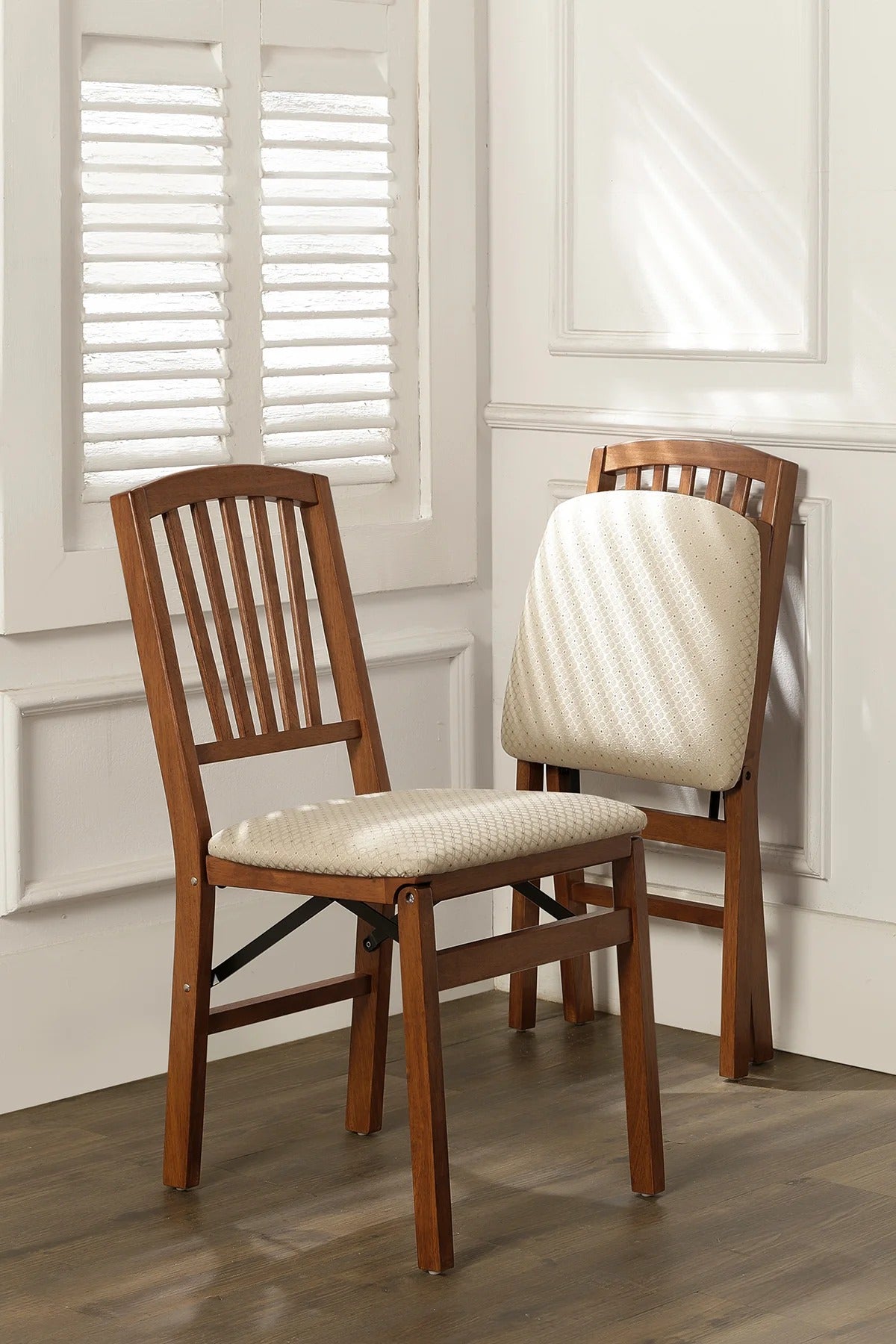 Stakmore Wooden Slat Back Folding Dining Chairs, Padded Seat, Cherry, Set of 2 - VMInnovations