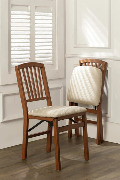 Stakmore Wooden Slat Back Folding Dining Chairs, Padded Seat, Cherry, Set of 2 - VMInnovations