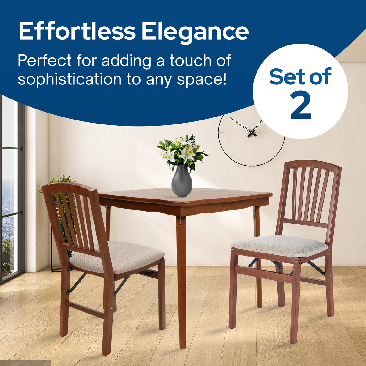 Stakmore Wooden Slat Back Folding Dining Chairs, Padded Seat, Cherry, (Open Box)