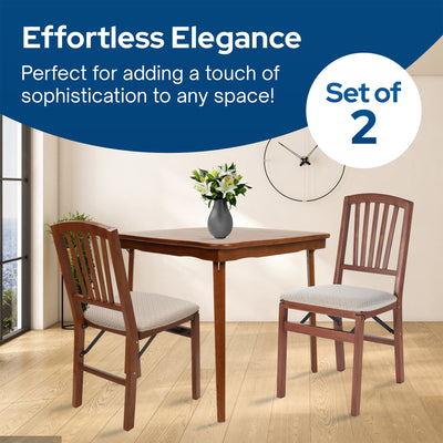 Stakmore Wooden Slat Back Folding Dining Chairs, Padded Seat, Cherry, (Open Box)