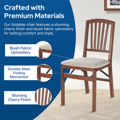 Stakmore Wooden Slat Back Folding Dining Chairs, Padded Seat, Cherry, Set of 2 - VMInnovations