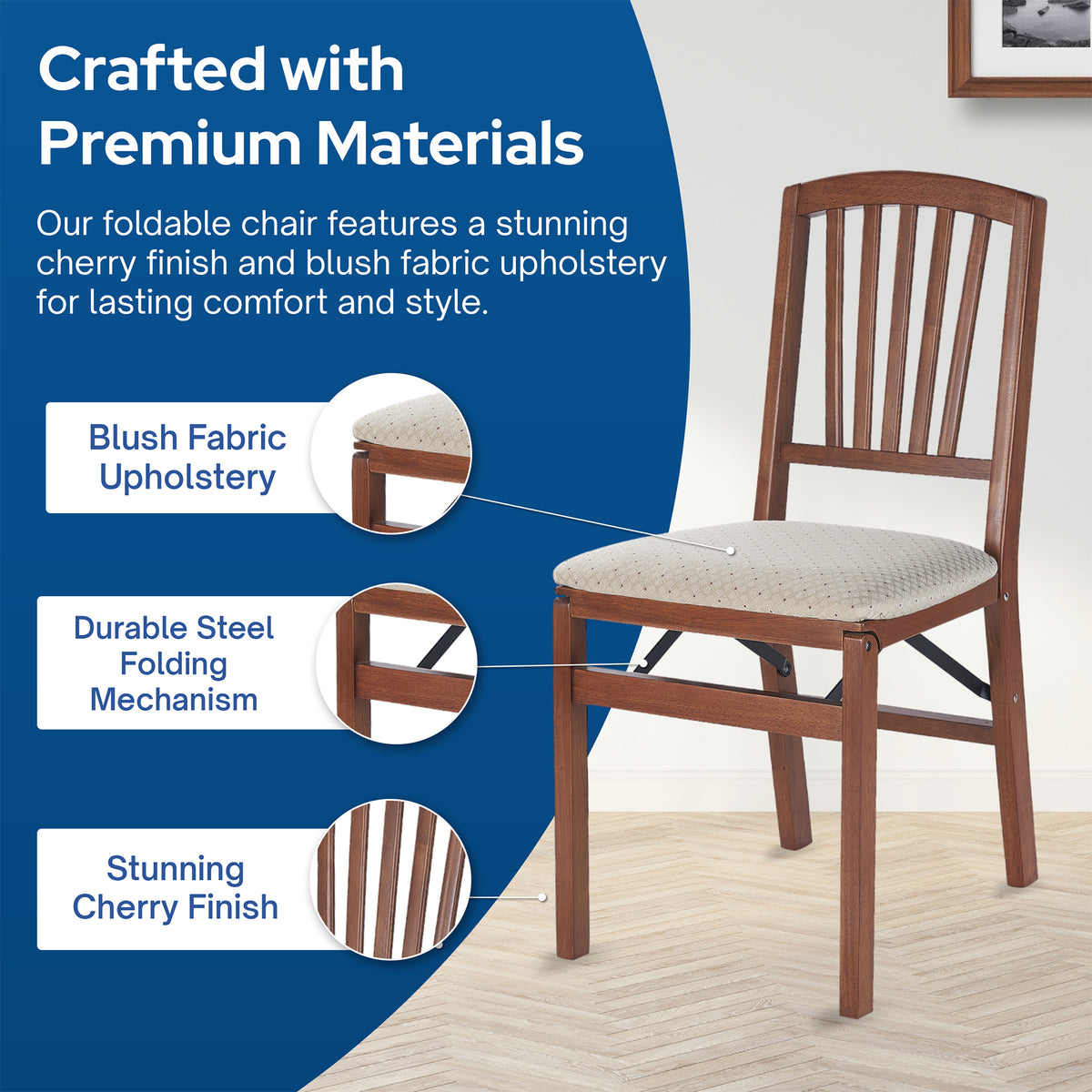 Stakmore Wooden Slat Back Folding Dining Chairs, Padded Seat, Cherry, (Open Box)