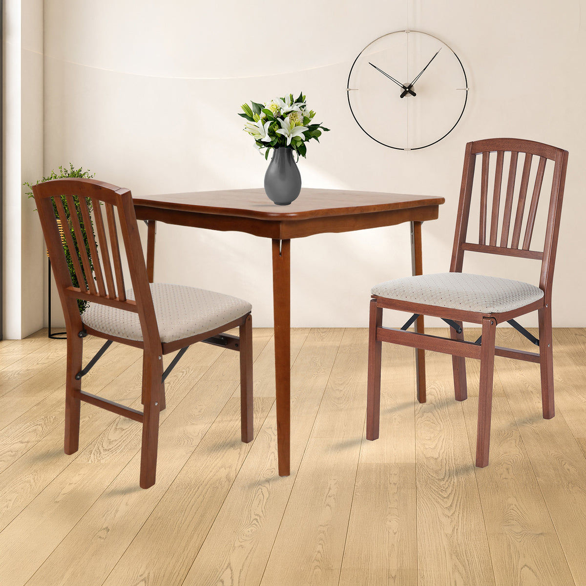 Stakmore Wooden Slat Back Folding Dining Chairs, Padded Seat, Cherry, (Open Box)