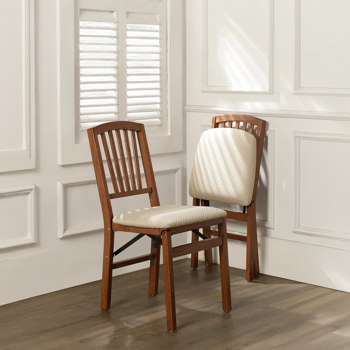 Stakmore Wooden Slat Back Folding Dining Chairs, Padded Seat, Cherry, Set of 2 - VMInnovations