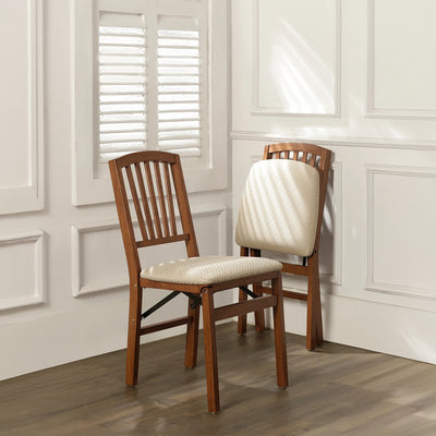 Stakmore Wooden Slat Back Folding Dining Chairs, Padded Seat, Cherry, Set of 2 - VMInnovations