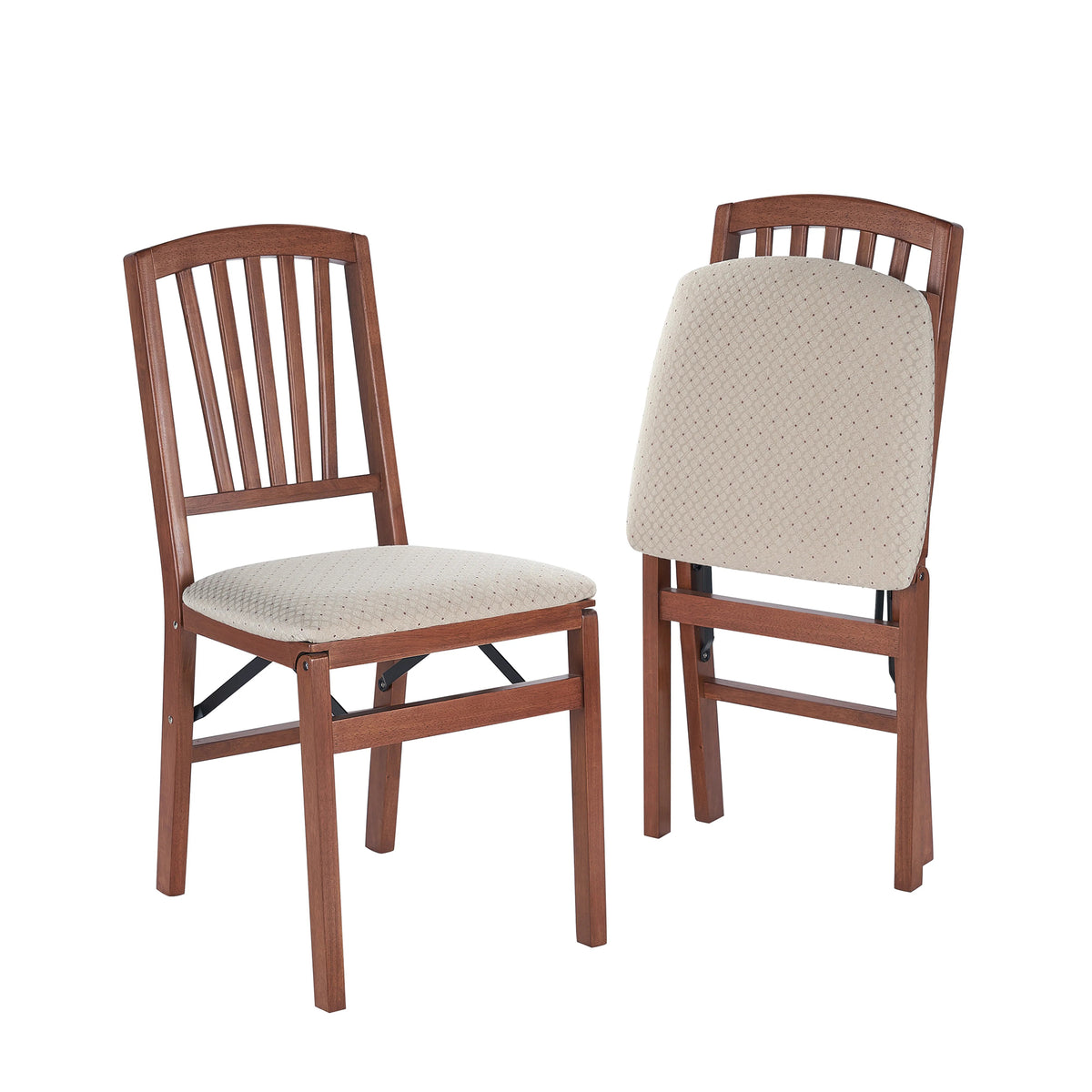 Stakmore Wooden Slat Back Folding Dining Chairs, Padded Seat, Cherry, (Open Box)
