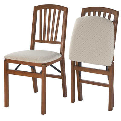 MECO Stakmore Wood Fabric Upholstered Seat Folding Chair, Fruitwood (Open Box)