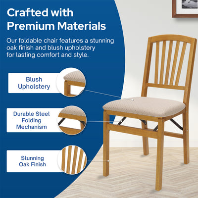 MECO Stakmore Wood Blush Fabric Upholstered Seat Folding Chair Set, (Open Box)