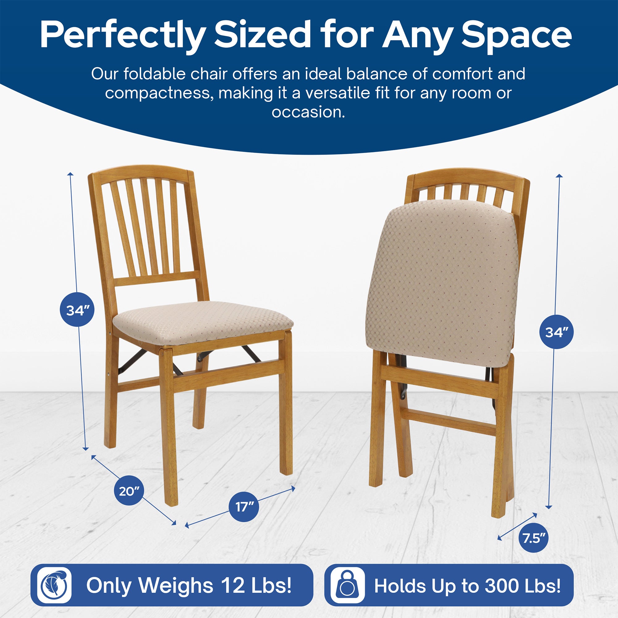 MECO Stakmore Wood Blush Fabric Upholstered Seat Folding Chair Set, (Open Box)