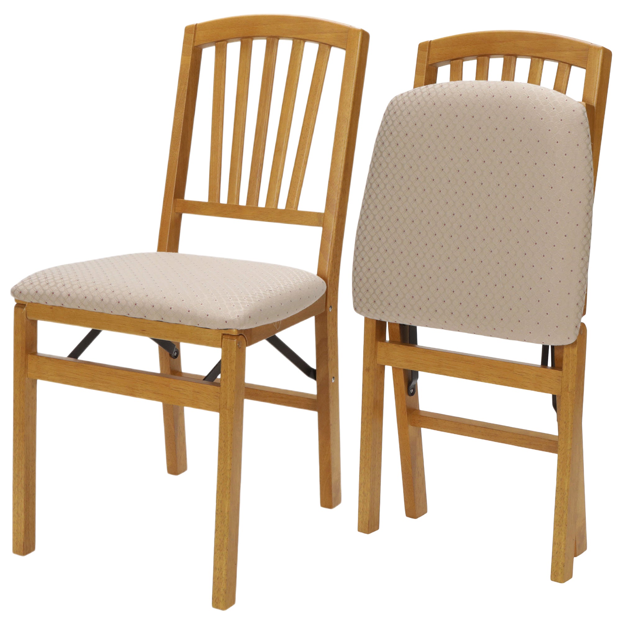 MECO Stakmore Wood Blush Fabric Upholstered Seat Folding Chair Set, (Open Box)