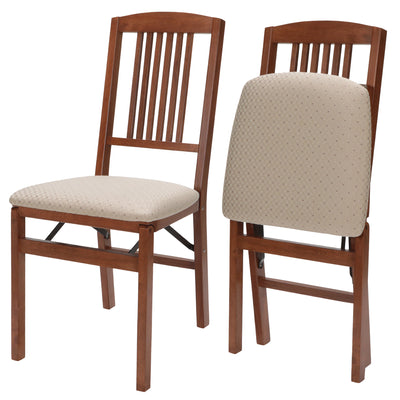 Stakmore Simple Mission Wooden Folding Chairs w/ Padded Seats, (Open Box)