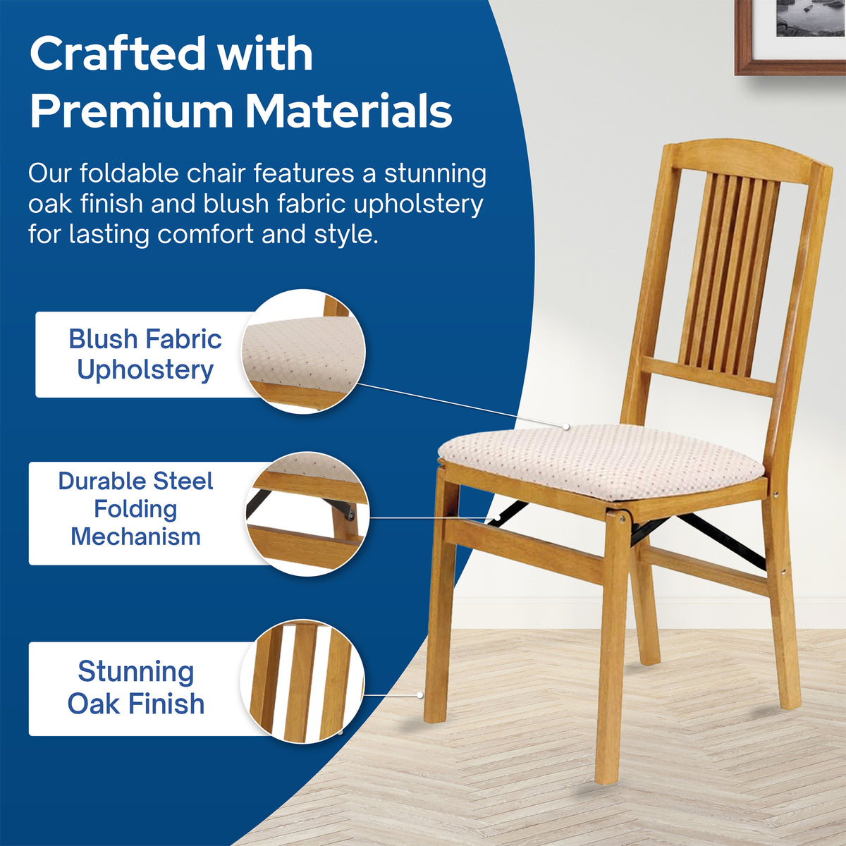 MECO Stakmore Wood Blush Fabric Upholstered Seat Folding Chair Set, (Open Box)