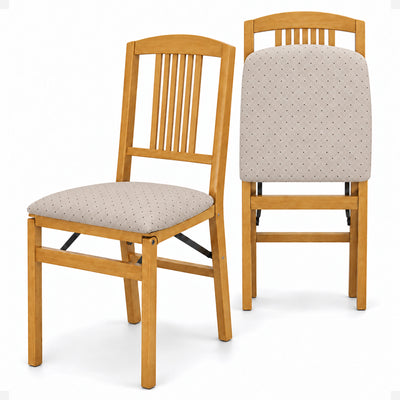 MECO Stakmore Wood Blush Fabric Upholstered Seat Folding Chair Set, (Open Box)