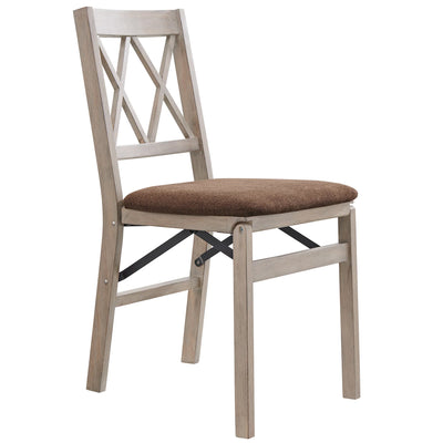 Stakmore Double X Wooden Folding Dining Chairs, Padded Seat, Driftwood, Set of 2 - VMInnovations