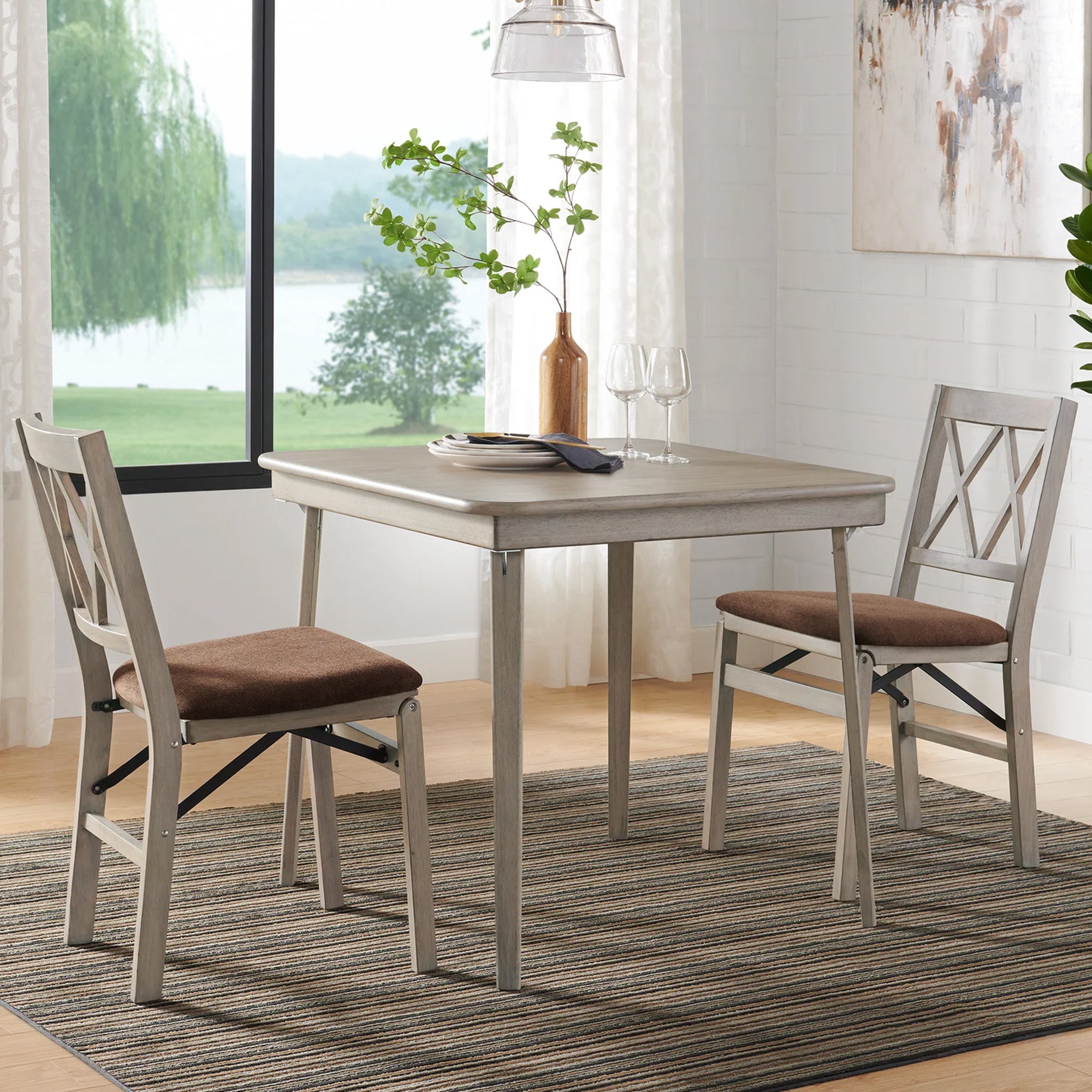 Stakmore Double X Wooden Folding Dining Chairs, Padded Seat, Driftwood, Set of 2 - VMInnovations