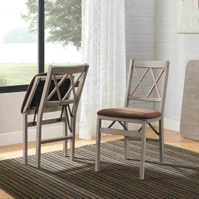 Stakmore Double X Wooden Folding Dining Chairs, Padded Seat, Driftwood, Set of 2 - VMInnovations